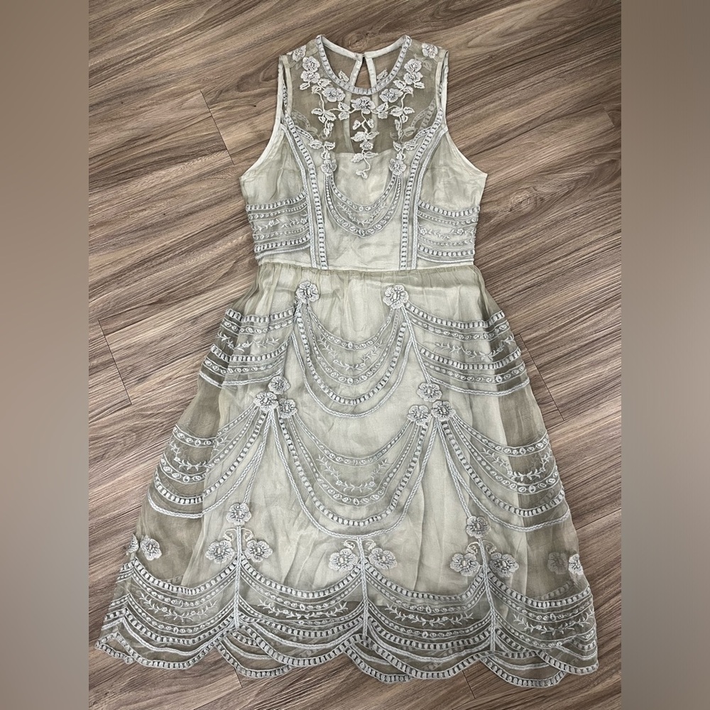 NWT BHDLN Anthropologie Anessa silk & lace dress, size 2